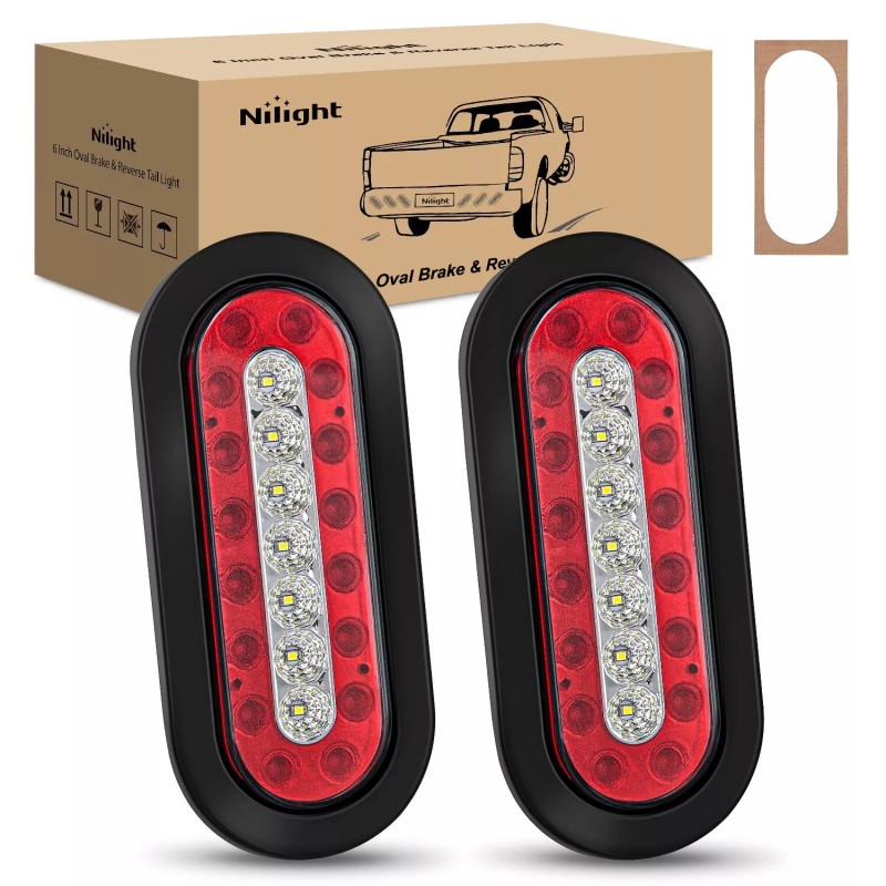 Nilight 2PCS 6Inch Oval LED Trailer Tail Lights Red White