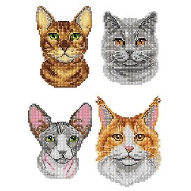 Counted Cross-Stitch Kit on Plastic Canvas with Cats. 4 Lovely Ornaments Different Dimensions 140CS. Wonderful for Art & Craft Amateurs