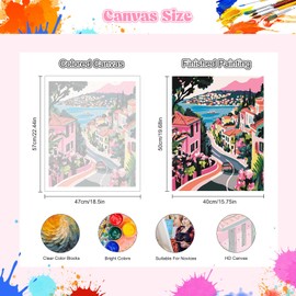 NEWENMO Pink Buildings Paint by Numbers for Adults,Flowers Paint by Numbers Kits,Digital Oil Painting 40x50cm,Painting by Number Canvas Kits,DIY Acrylic Pigment Drawing Paintwork for Home Decor