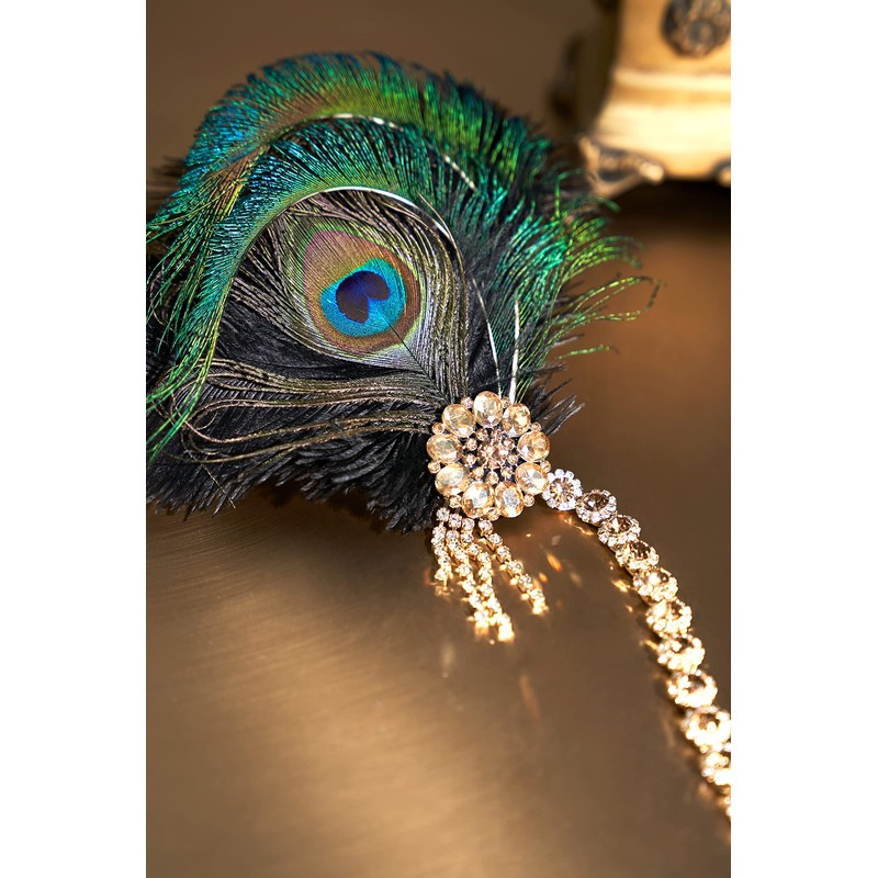 BABEYOND 1920s Feather Headband Peacock Feather Headpiece Vintage 1920s Flapper