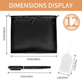 12 Pack Dust Bags for Handbags and Purses, Silk Dust Cover Bag for Handbags Purses Shoes Boots, Drawstring Bag Travel Storage Pouch (Black, 23.6 × 19.6 in)