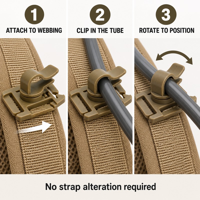 2-Pack Rotatable MOLLE Hydration Tube Clips for 20/25 mm Webbing,