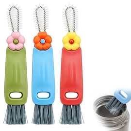 Cepillo de Limpieza 3 en 1 para Tapas de Tazas y Botellas de Agua 3 Piezas | Mini Cepillo Multifuncional Portátil para Grietas y Espacios Reducidos, L
