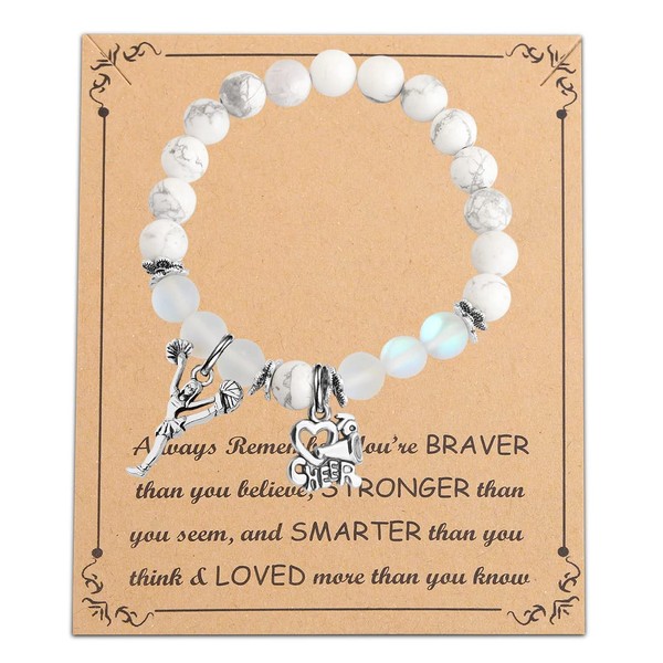 FUSTMW Cheer Charm Bracelet Cheerleading Gifts You Are Braver Than You Believe Bangle Bracelet Cheer Jewelry for Cheerleaders Cheer Coaches or Team (White)
