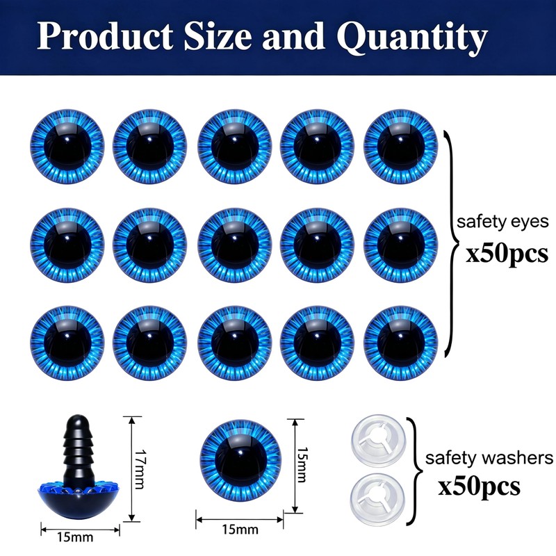 100Pcs Safety Eyes and Secure Washers - Thalinfayi 15mm Blue