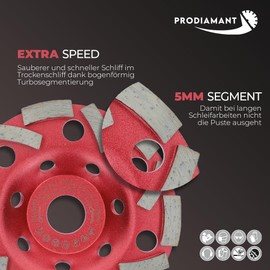 PRODIAMANT Diamond Cup Wheel Diameter 125 mm Turbo Segment Concrete Natural Stone Grinding Wheel Professional Tool