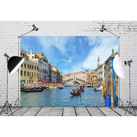 BELECO 9x6ft Fabric Venice Italy Backdrop Gondola Near to Famous Rialto Bridge in Venice Phtography Backdrop for Party Decoration Adult Game Birthday Photoshoot Photo Background Props
