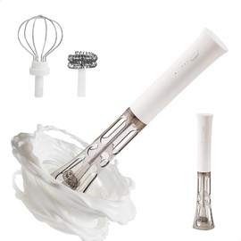 watchget Milk Frother Wand Handheld, Rechargeable Drink Mixer, 3-Speed Adjustable, Dual 304 Stainless Steel Whisks Head, Quiet Electric Foam Maker Hand Free for Latte, Cappuccino, Egg Mixer, White