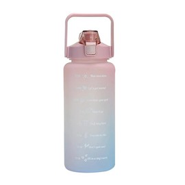 kyaoayo 2L Drinking Bottle, Large Bottle, Motivational Bottle, with Straw and Time Marking, Drinkable and Sealable, for Bicycle, School, Gym. (Pink)