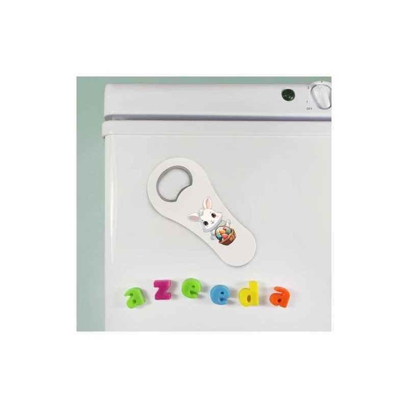 'Easter Bunny with Easter Basket Kawaii Style' Bottle Opener Fridge