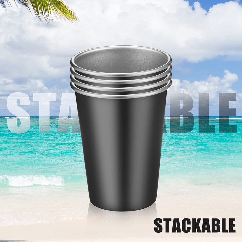 10 Packs Stainless Steel Cups Unbreakable 12 oz Metal Cup