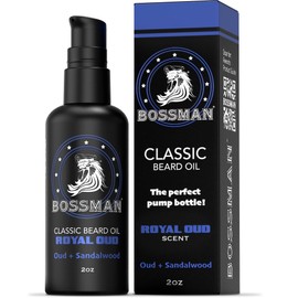 Bossman Organic Mustache & Beard Oil for Men, 2 oz – Natural Beard Moisturizer with Jojoba, Argan & Avocado Oils (Royal Oud Scent)