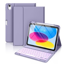 Hamile for iPad 11th 10th Generation Case with Keyboard - 7 Colors Backlit Wireless Detachable Folio Keyboard Cover with Pencil Holder for iPad 11-inch A16 2025 10th Gen 10.9 Inch 2022 (Lavender)
