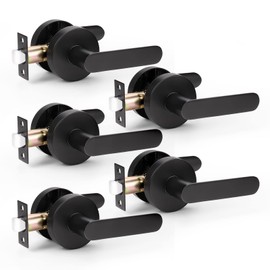 KNOBWELL 5 Pack Black Door Handles Interior, Heavy Duty Closet Door Handle, Passage Knobs with Lever, Left/Right Handing Black Lever with No Lock