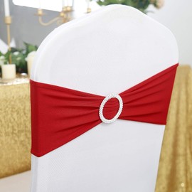 Peomeise 25pcs Red Spandex Chair Sashes with Buckle Slider for Wedding, Party Decoration