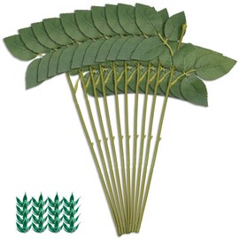 NBEADS 24Pcs Floral Wire Stem with Leaves and 24Pcs Artificial Flower Calyxes Set, Plastic Rose Floral Wire Stems DIY Artificial Flowers Tools for Bouquet Wedding Party Decoration Floral Home Decor