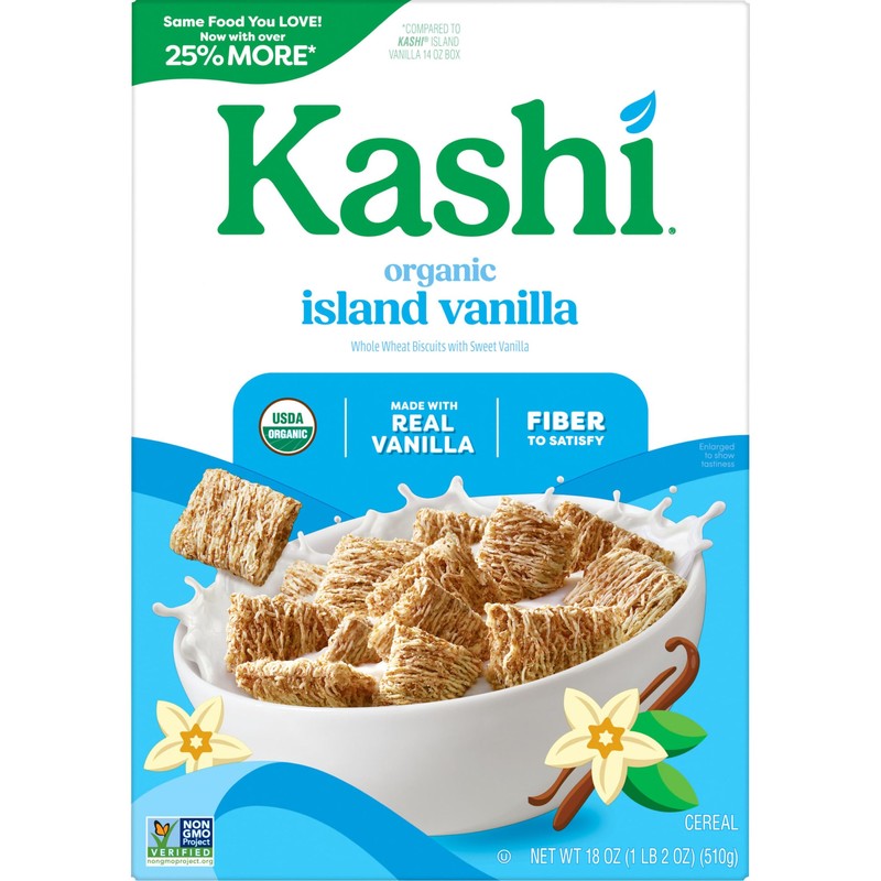 Kashi Breakfast Cereal, Organic, Fiber Cereal, Island Vanilla, 18oz Box
