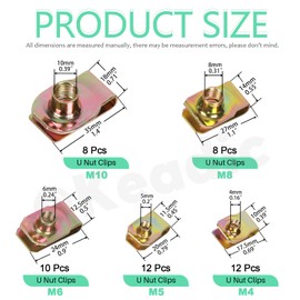 Keadic 50 Pce Auto Car U-Clip, U Nut Kit Set,U-Shaped Nut M4 M5 M6 M8, U-nut Clip Assortment Auto Car Speed Nuts Fastener with Store Box, for Dash Door Panel Interior, Automobile Motorcycle