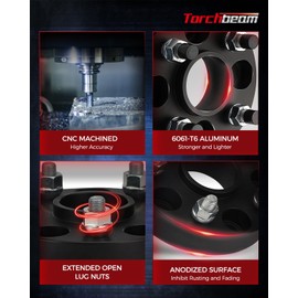 Torchbeam 5x5 Lug Centric Wheel Spacers 1.5 inch with M14x1.5 Thread Pitch, 87.1mm Hub Bore, 4pcs Adapters for Grand Cherokee, Gladiator