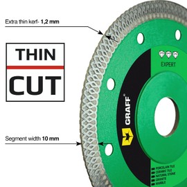 GRAFF Super Thin 4 ½ Inch Porcelain and Ceramic Tile Diamond Blade - Diamond Cutting Wheel for Hard Tile, Ceramic, Natural Stone, Marble, Granite, Porcelain - Diamond Saw Blade for Angle Grinder