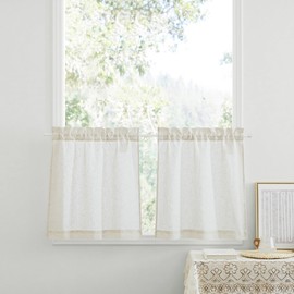 PONY DANCE Bistro Curtains Set of 2 Linen Curtains Boho Semi-Transparent W 60 x H 45 cm Panel Curtains Country House Style Short Curtain for Kitchen & Bathroom Window Caravan Curtain Linen Beige
