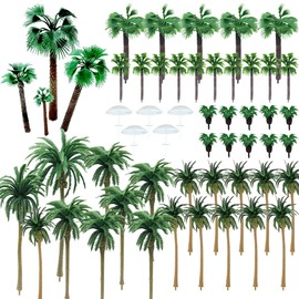 NA Woohome Pack of 44 Model Making Trees, Miniature Palm Tree, Plastic, Mini Palm Tree, Coconut Plastic with 5 Pieces Mini Umbrella for DIY Landscape, Garden Decoration, Model Landscape (Style 1)
