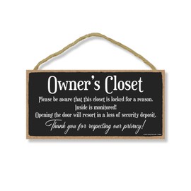 Honey Dew Gifts, Owner's Closet Thank You for Respecting Our Privacy, 10 inch by 5 inch, Vacation Rental Sign, Business Wood Sign, Essentials for Hosts, Vacation House Rules, 754409