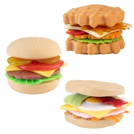ORB Stretchee Foodz - Secret Menu 3 Pack - Mix and Match, Stretch, and Even Squeeze This Hamburger and Sandwich Trio for Stress Relief - Original Sensory/Fidget Play Food Toys for Kids and Adults