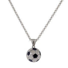 LUCKMAN Collar Hombre de Balón de Fútbol Soccer, Cadena con Dije, Acero Inoxidable Color Plata – Joyería para Hombre Ideal para Mundial Qatar 2022, Regalos para Hombre Originales y Regalos para Papá, Modelo Mondo