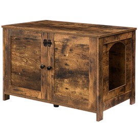 HOOBRO Litter Box Enclosure, Cat Litter Box Furniture with Removable Divider, Large Hidden Litter Box Furniture, Wooden Cat House, End Side Table, 31" L x 17.5" W x 19.7" H Rustic Brown BF03MW01G2