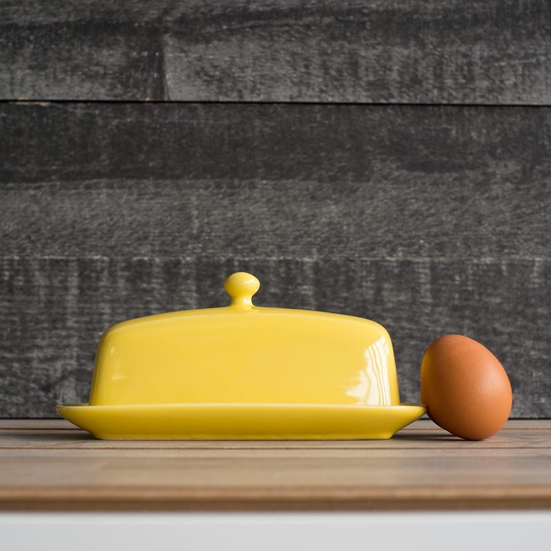 Now Designs Stoneware Rectangle Butter Dish with Lid, Lemon Yellow