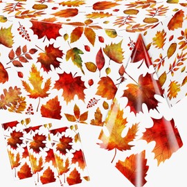 Lenyunge Fall Tablecloth,Maple Leaf Tablecloth 3pcs Waterproof Plastic Thanksgiving Tablecloth,Rectangle Fall Maple Autumn Tablecloth for Harvest Autumn Decorations