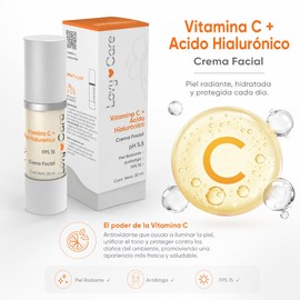 LOVY CARE Crema Facial con Vitamina C + Ácido Hialurónico, 30 ml, pH 5.5, Hidratación y Luminosidad para tu Piel