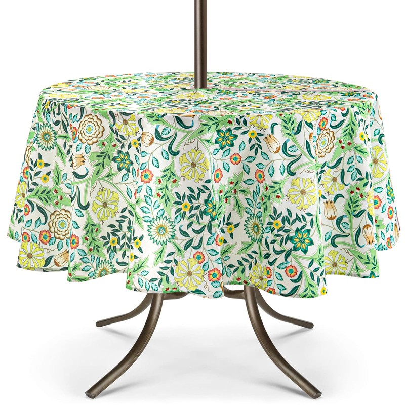 UMINEUX Outdoor Tablecloth with Umbrella Hole and Zipper, Spring/Summer Waterproof