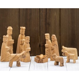 VILLAGE GIFT IMPORTERS Handcarved Olive Wool Nativity Set Figures Crafted in The Holy Land
