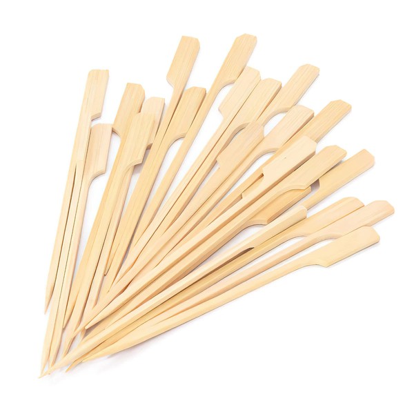 4 Inch Bamboo Skewers 100PCS Food Appetizer Toothpicks Wide Flat Paddle Bamboo Wood Picks for Cocktail, Marshmallow, Fruit, Grilling, Drink, BBQ, Barbecue, Yakitori Chicken, Fondue, Roasting