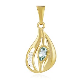 NKlaus 11903 Pendant 333 Yellow Gold 17 x 11 mm with Real Blue Topaz and White Zirconia, Yellow Gold