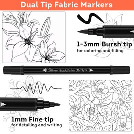 ABEIER 12 Fabric Markers Double Tip Fabric Markers Pens Set Washable Durable Fabric Paint Pens Permanent for Clothes Personalize Shirts Bags Hats Canvas
