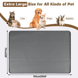 Bartuke Cat Food Mat, 40" x 28" Extra Large Silicone Pet Feeding Mat with Raised Edge Pet Placemat for Food and Water Bowl Non-Slip, Easy to Clean, Floor Protection (Dark Grey)