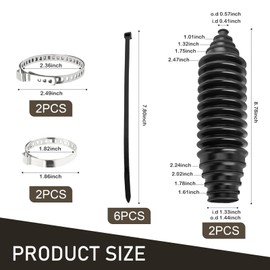 Ferianl 2PCS Car Rack and Pinion Boot, Silicone Inner Tie Rod Boot with Pinion Bellow Cable Ties and Clamps, Car Accessories for Steering System Protection (Black)