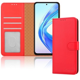 iCatchy for Honor 90 Smart/Honor X7B Case Leather Wallet Flip Book with Kickstand Magnetic Closure RFID Protection Shockproof Cover for Honor 7B / Honor 90 Smart (Red)