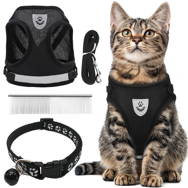 CUEMOON Dog Harness and Lead, Breathable Adjustable Harness, Reflective Harness