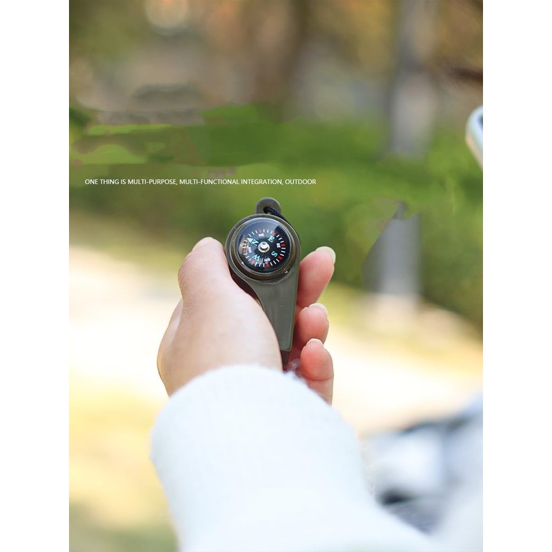 Generic 2-in-1 Emergency Survival Whistle with Compass, Military Green, Outdoor