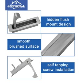 HOMOTEK Recessed Pocket Door Pull Handle, Edge Flush Pull, Hidden Finger Pull, Modern Pocket Hardware for Sliding Door, Size: 80x22x16mm, Stainless Steel 304 (Satin Nickel, 2pack)