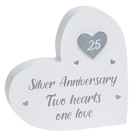 Provence 25th Silver Anniversary - Two Hearts one Love Heart Block Plaque Ornament