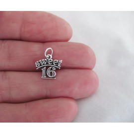 Sterling Silver Sweet 16 Sixteen small charm.