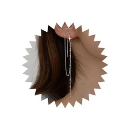 TseenYi Silver Threaded Chain Earrings Star Threading Earrings Rod Threader Earrings Long Chain Tassel Earrings Minimalist Chain Dangle Earrings Jewellery for Women and Girls, Zinc
