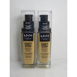 NYX PROFESSIONAL MAKEUP CAN'T STOP WON'T STOP FOUNDATION TRUE BEIGE 1 OZ *LOT 2*
