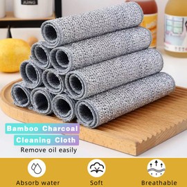 NESTLY 6 Pcs New Upgraded Model Non Scratch Wire Dishcloth, Double-Sided Steel Wire Bamboo Charcoal Dish Cloths for Washing Dishes, Desktop, Stove Tops