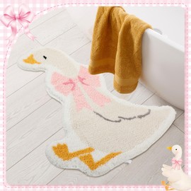 Tinideya Silly Goose Nursery Bath Rug 26.77 ''x 30.91 ''Cute Bow Goose Tufted Mat Absorbent Bathroom Rugs with Non Slip Backing Funny Playroom Classroom Decor Floor Mat for Bathroom Carpet
